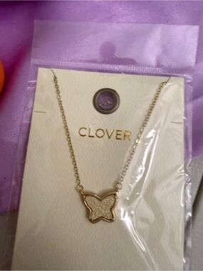 Clover Gold Butterfly Pendant Necklace - Elegant Gold Tone